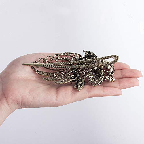 Crown Guide Set Of 2 Vintage Metal Hair Clips For Women Thick Hair Hairpin Retro Peacock Barrettes Bridal Hair Jewelry Accessories Styling Peacock + Flower #TOP5