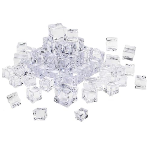 Image of KHBUAB Artificial Ice Cubes Cube Shape 20mm 80pcs Synthetic Resin with Slightly Irregular Edges, Highly and Shining the Sun, for Birthday Parties and Bridal Showers Decoration