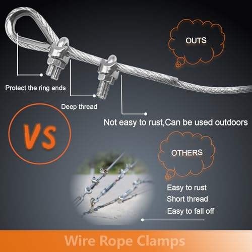 Lyrlidr LY01 8Pcs M4 Wire Rope Clamps Cable Clamps 4Pcs 5/32"Wire Rope Thimble U Bolt Saddle Fastener 304 Stainless Steel Cable Clamps thumb #5