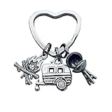 Camping Charms Key Chain with RV (travel trailer) Campfire and BBQ Grill