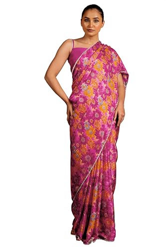 Image of MIRCHI FASHION Women Saree Chiffon Floral Printed | Breathable Festive Occasion Sari for Social Visits with Matching Blouse Piece