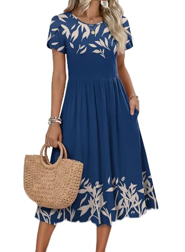 Image of Zeagoo Womens Summer Dresses Casual Aline Midi Dress Short Sleeve Floral Tshirt Dress Flowy Beach Sundresses with Pockets