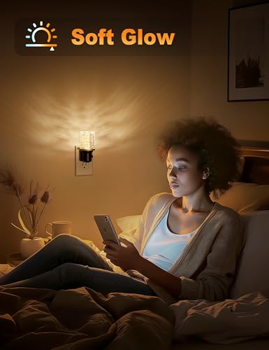 Image of JandCase LED Night Light, Dimmable Night Lights Plug into Wall, Modern Nightlight with Auto On Off Light Sensor, 3000K Soft White Night Light 0-100LM Brightness for Bathroom Hallway Bedroom Decor