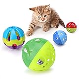 LUCKITTY Cat Plastic Ball Toys 4PCS Sizes Pack Bin Kitten Pet Playing Sets with Jingle Bell 3.8 in,...
