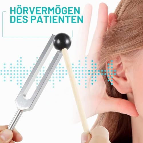 Erpmlyo Stimmgabel (128 Hz, 256 Hz, 512 Hz) mit Hammer für Vibrationswerkzeug mit Basis, silberfarben, 4 Stück
