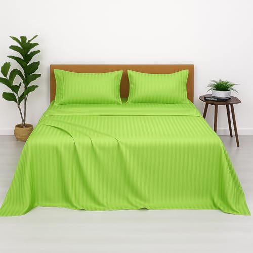 Image of Luxury Cotton Bedsheets - Single Size 60 x 90 Inches - Ultra Soft, Lightweight & Wrinkle-Free - Includes 2 Pillow Covers - Sage Stripe