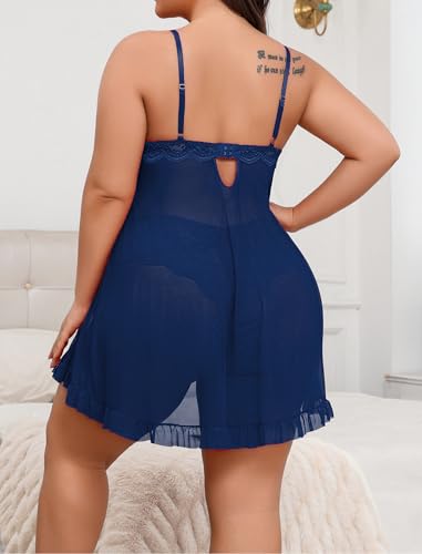 Image of Avidlove Plus Size Lingerie for Women Sexy Lingerie Dress Lace Babydoll Lingerie V-Neck Open Front Strap Nightdress