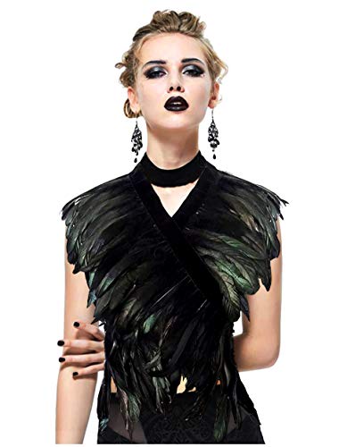 L'Vow Feather Boa Ribbon Punk Gothic Shawl Crow Witch Costume For Halloween(Black) thumb #1