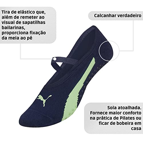 Kit 03 Pares Meias Sapatilha Puma Antiderrapante Pilates Feminino Adulto | 1 Marinho - 1 Preto - 1 P