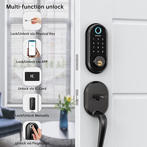 Smart Door Lock, Smonet Keyless Entry Deadbolt Door Lock For Front Door, Electronic Bluetooth Fingerprint Keypad Touchscreen Ttlock For Airbnb Apartment #TOP1