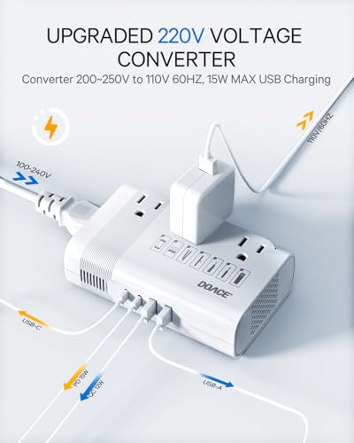 DOACE Voltage Converter US to Europe, 350W Converter for European Travel for Curling Iron and Hair Straighteners, 220V to 110V Converter Plug Adapter with 2 USB A & 2 USB C Ports3