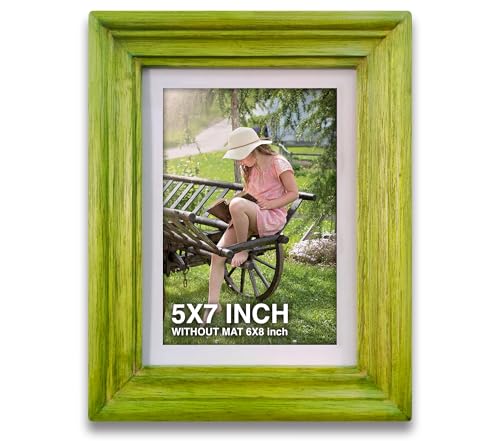 Image of 5 x 7 inch Wooden Photo Frame with Mat, Green Photo Frame 5 x 7 inch with Mat or 6 x 8 inch without Mat for Wall Decoration, Gallery Walls, Best Wooden Photo Frames for Posters and Photos