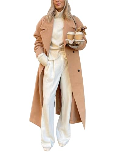 Image of IDEALSANXUN Long Wool Coats for Women 2025 Fall Jackets Winter Trench Coat Casual Oversized Boyfriend Dressy Peacoat Overcoat, Camel, L