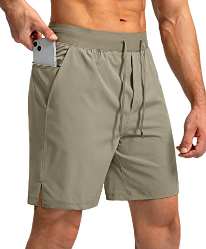 Men's Running Shorts With Zipper Pockets 7 Inch Lightweight Quick Dry Gym Athletic Workout Shorts For Men (Dusty Khaki, Xl) #TOP4