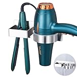 YYBO Hairdryer and Straightener Holder, Hair Dryer Holders Hair Straighteners Holder Wall Mount, Hairdryer Holders Station, Bathroom Hair Tools Organiser Adhesive Hair Dryer Stand (Silver)
