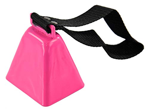 HOME-X Cowbell with Wrist Strap, Sporting Event Bell, Cheering Bell, Party Noise Maker, School Bell, Pink, 3 1/2” L x 3” W x 2 3/8” H