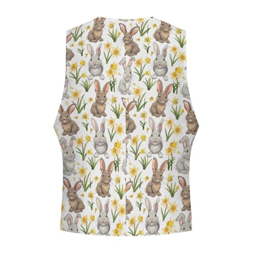Beautiful Flowers Bunny Men's Suit Vest Waistcoat Vests Formal Dress with 2 Pockets for Business Casual Tuxedo4