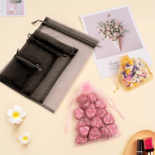 Image of 50PCS Black Organza Bags 3x4, Small Gift Bags Mesh Bag Drawstring Gift Pouches Baggies for Jewelry Candy Sachet Treats Mother's Day Party Favors, Mini Gifts Wrapping Supplies