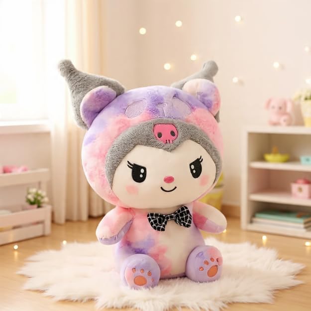 Image of Cute Plush Doll Soft Toy, Grey and Pink Tie-Dye Pattern, 30 cm