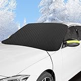 fundas nieve coche Fácil instalación: No requiere herramientas; una sola persona puede instalar este protector parabrisas hielo o retirarlo en cuestión de segundos. Las solapas laterales de sujeción evitan que se deslice. Después de su uso, basta con sacudir la nieve o las hojas acumuladas; se pliega para guardarlo en el interior del vehículo. Listo para usar en cualquier momento, cómodo de guardar y transportar.