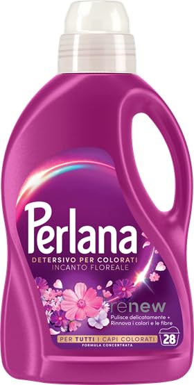 Perlana Detersivo Colorati Incanto Floreale (8 confezioni da 28 lavaggi), Detersivo lavatrice liquido per tutti i capi colorati, Detersivo colorati per pulizia delicata e colori e fibre rinnovati