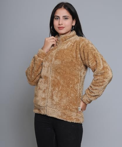 Image of Women's Ultra-Soft Plush Fleece Winter Jacket with High Neck & Full Front Zipper | Warm Cozy Fur Coat for Casual, Travel, Outdoor & Daily Cold Weather Wear