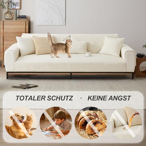 BXAEYIPOR Couch Überzug,Sofa-Schutzhülle mit Rutschfester Unterlage,Neue Universelle rutschfeste Solide Strukturierte Sofa Überzug für Wohnzimmer,Multi-Size Sofa Sitzkissenbezug.
