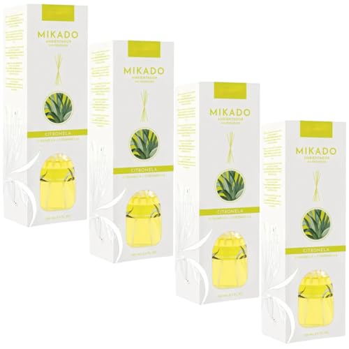 Pack de 4 Ambientadores Mikado 100 ml -Citronela-Aroma floral y envolvente para tu hogar.