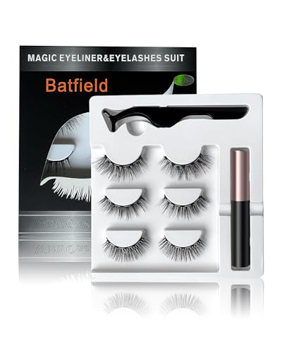 Image of Batfield 3 Pairs Magnetic False Eyelashes - Reusable Fake Eyelashes with Eyeliner and Tweezer - Artificial Eye Lashes for Women Natural Wispy(Style 7)