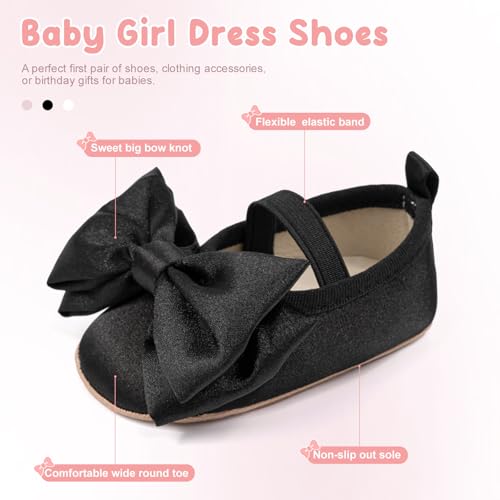 Baby Infant Girl Mary Jane Shoes Bow Baby Dress Shoes PU Leather Non-Slip Rubber Sole First Walkers Princess Wedding Newborn Crib Shoes4