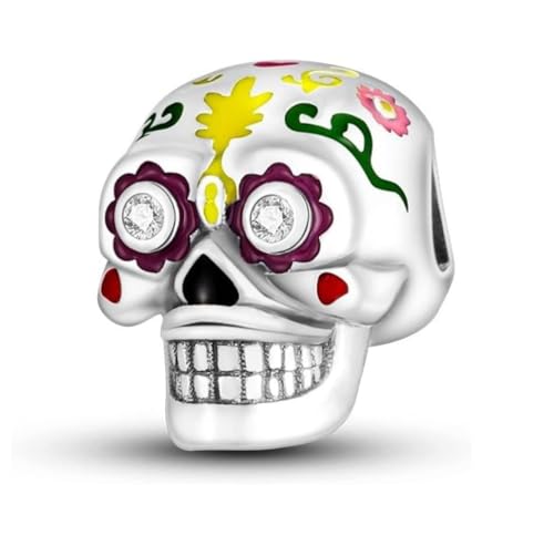 Ciondolo a forma di teschio messicano, in argento Sterling 925, compatibile con braccialetti Pandora