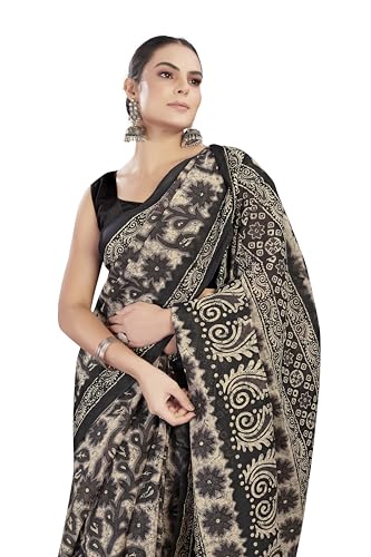 Image of TAMAIRA FASHION Mulmul Pure Cotton Saree For Woman Floral Batik Printed |Office Wear Daily Wear Sarees For Women Without Blouse Piece (Available in 16 Colours)
