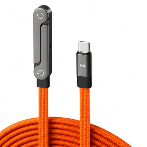 Image of GrunX 240W USB C to USB C Flat Fast Charging Cable with Foldable Stand, 1.5M Unbreakable Nylon Braided, 480Mbps, Compatible with iPhone 17 /16 /15 Series, MacBook, Samsung & iPad (Orange)