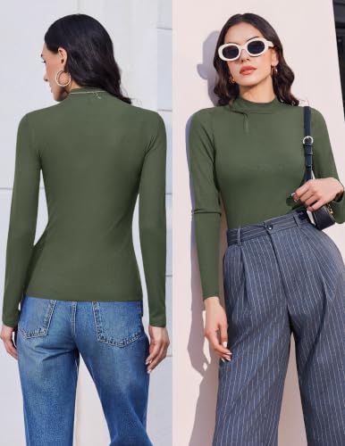 Ekouaer Mock Turtle Necks Tops for Women Long Sleeve Ribbed Thermal Shirts - image 3