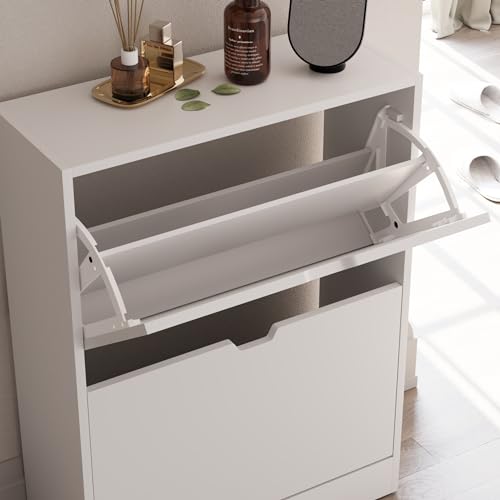 Miniatura 8 de Vida Designs Zapatero Con 2 Cajones, Ahorro De Espacio, Con 2 Cajones Abatibles, Mueble Para Pasillo Y Sala De Estar, 100 Certificado Fsc Blanco