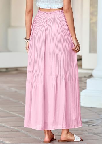 PRETTYGARDEN Pleated Midi Skirts for Women 2026 Flowy Summer Beach Vacation High Waisted Chiffon Boho A-Line Long Skirt(Pink,XX-Large) — view 4