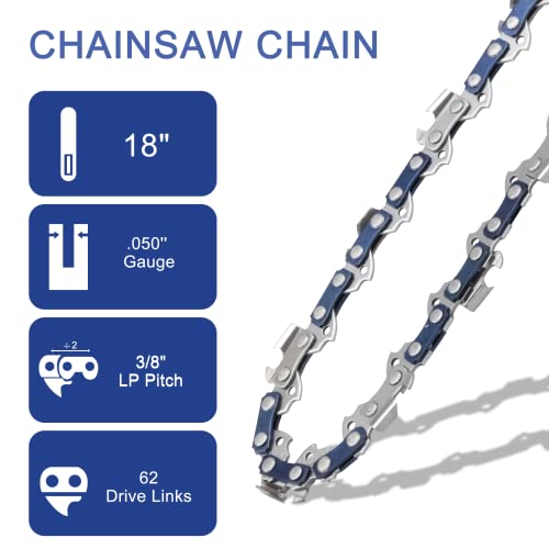 O-Conn 4 Pack 18 Inch Chainsaw Chain 3/8" Lp Pitch .050'' Gauge 62 Drive Links Fits Husqvarna, Echo, Poulan, Craftsman And More #TOP1
