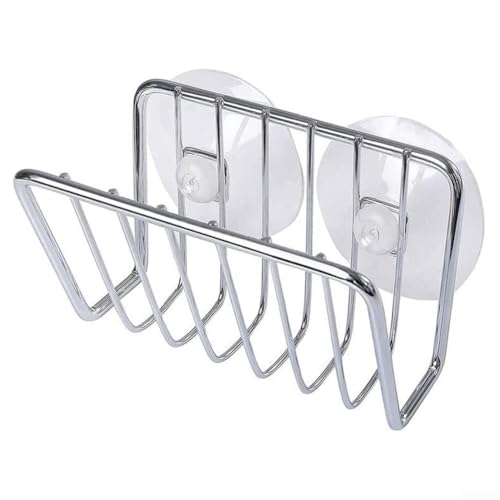 Soporte de esponja de metal para fregadero de cocina con ventosas, cesta de drenaje de acero inoxidable para esponja y cepillo, organizador que ahorra espacio mantiene el área del fregadero ordenada