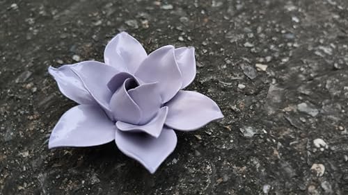 Image of Ceramic Flower Wall Art Decor, Artificial Flower Wall Sculpture,Handmade Ceramic Flowers for Home,Hallway,Living Room, Kitchen,Bathroom (Purple,Magnolia, 2.76 inch)