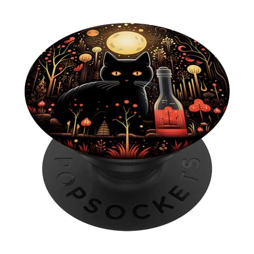 Gato Witchy Kawaii Luna Poción Cristal Negro Pastel Gótico Lindo PopSockets PopGrip Intercambiable