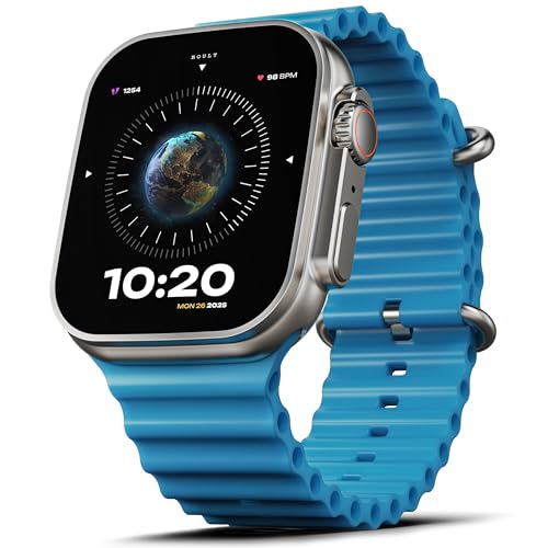 Image of Boult Crown Smart Watch 1.95'' Display, Bluetooth Calling, Working Crown, Zinc Alloy Frame, 900 Nits Brightness, AI Voice Assistant, SpO2 Monitoring, 100+ Sports Mode (Blue)
