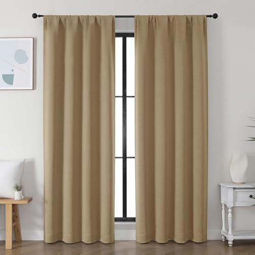 Image of Simplebrand Ava Taupe Blackout Curtains for Bedroom, 78 Inch Length, 2 Panels Set, Privacy Thermal Insulated Rod Pocket Window Curtains for Patio, French Door, W40 x L78 Inch