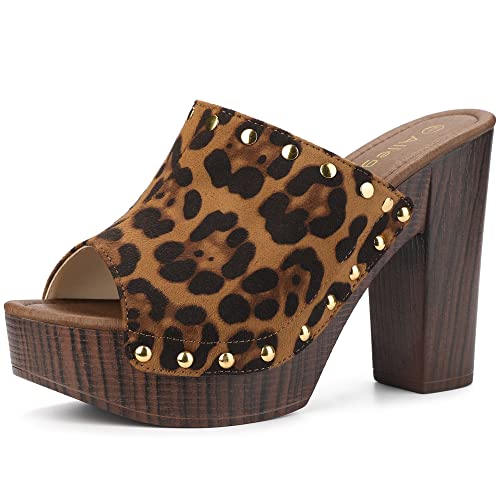 Allegra K Women's Open Toe Platform Block Heel Leopard Slides Sandals - 8 M US