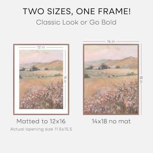 Image of Homeforia 14x18 Picture Frame Mocha, High End Metal 14x18 Poster Frames with Mat 12x16 Photo, 14 x 18 Mocha Frame Matted to 12 by 16 Print, 18by14 Thin Hanging Frames, Tempered Glass, Wall Kit, Set of 2