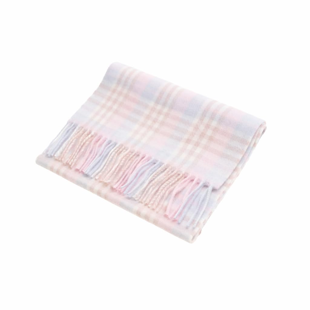 Clanwool Men's Cluster Gingham 27622 Lilac/Pink/White 100% Lambswool Tartan Scarf Classic Edinburgh Style Wool Scarf With Fringes – Essential Accessory