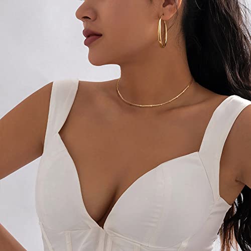 Mjartoria Dainty Choker Necklace For Women 14K Gold Plated Diamond Chain Choker Necklace Trendy Minimalist Satellite Bead Choker Jewelry Gifts For Girls #TOP7