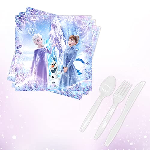 Winter Ice Princess Birthday Party Supplies Winter Princess Party Decorations Include Plates,Cups,Napkins,Forks,Knives,Spoons And Princess Tablecloth Ice Snow Princess Party Supplies #TOP5