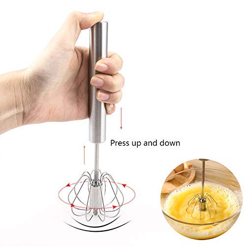 Stainless Steel Semi-Automatic Egg Whisk - 3Pcs Hand Push Rotary Whisk Blender (3 Pack) #TOP2