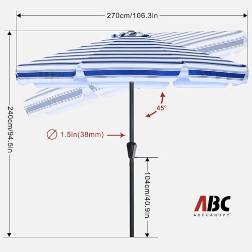 Image of ABCCANOPY 7.5ft Patio Umbrella, Outdoor Table Umbrella with Push Button Tilt and Crank for Patio Pool Garden Deck (Blue White)