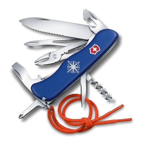 VICTORINOX Taschenmesser Skipper, Segelmesser, 5 Funktionen, Swiss Made, Multitool mit Große Klinge mit Wellenschliff, Feststellklinge, Blau